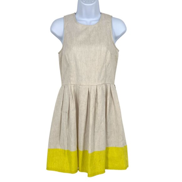 Gap Linen Blend Sleeveless A-Line Dress Size 0 Beige Yellow Colorblock - Picture 1 of 9